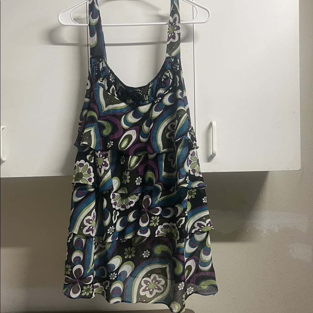 Lane Bryant Floral Abstract Dress with Beaded Detail
